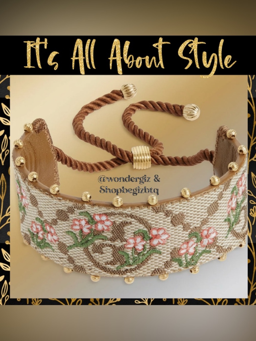 NWT Authentic Tory Burch T-Monogram Logo & Floral Embroidery Slider Bracelet
